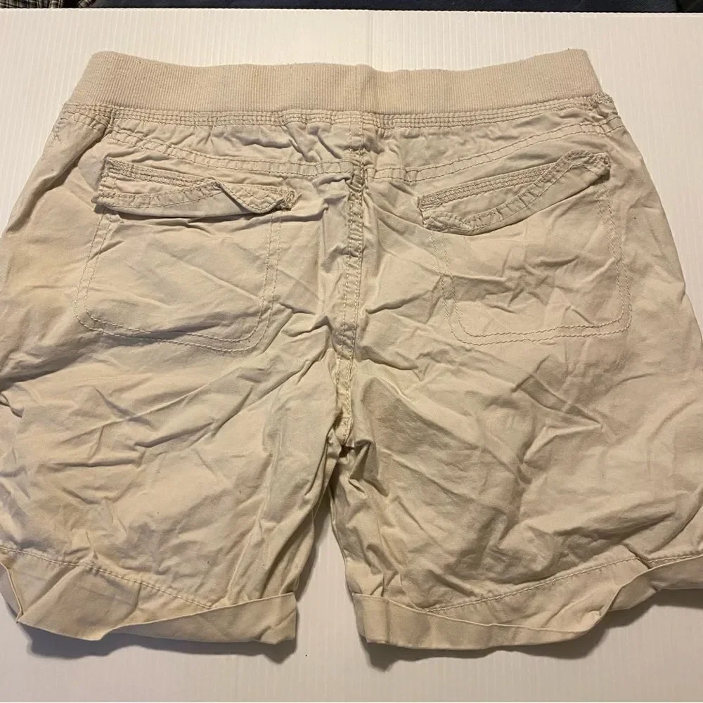 Arizona tan khaki pull on long cargo Bermuda shorts cotton stretch blend girl 14